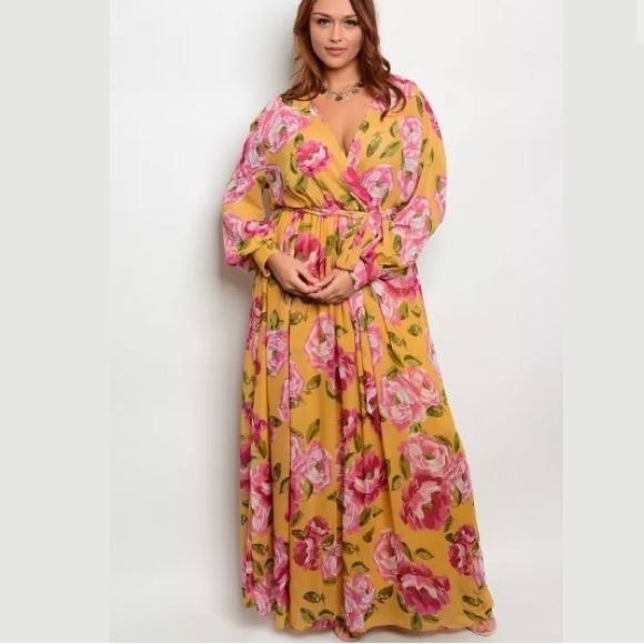 mustard floral maxi skirt